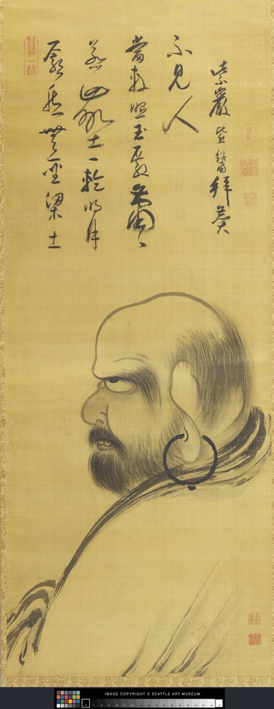 Portrét Damo (Dharuma) (inkoust na hedvábí) od Monk Zhuofeng Xingjue