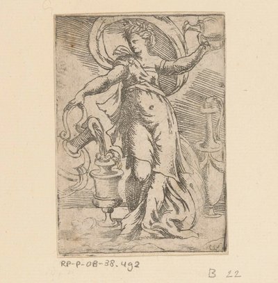 Žena s džbány a džbány od Monogrammist FP (Italië; 16e eeuw)