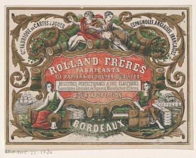 Vizitka Rolland Frères, výrobce papíru v Bordeaux od Monogrammist PC (lithograaf)