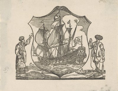 Viněta s VOC lodí od Monogrammist P