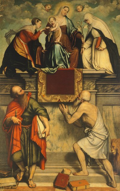 Trůnící Madona s dítětem, svatá Kateřina, svatý Pavel a svatý Jeroným od Moretto da Brescia