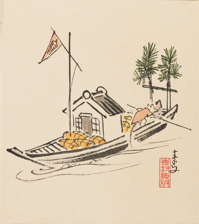 Woodblock print - Takarabune kůl krysou, konec 19. století od Morikawa Sobun