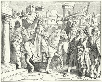 Karel Veliký vstupuje do Pavie, 774 (rytina) od Moritz Ludwig von Schwind