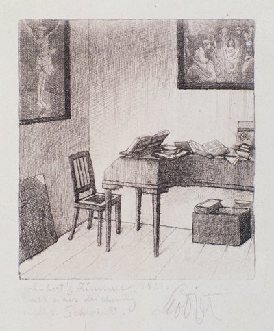 Pohled na pokoj Franze Schuberta (negraving) od Moritz Ludwig von Schwind