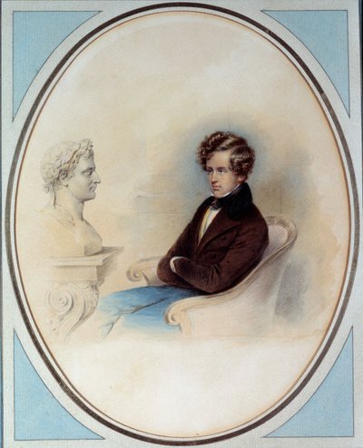 Portrét římského krále Napoleona II., vévody z Reichstadtu (1811-1832), syna císaře Napoleona I. (1769-1821), před bustou jeho otce Tisk Moritze Michaela Daffingera (1790-1849) Soukromá sbírka z 19. století od Moritz Michael Daffinger