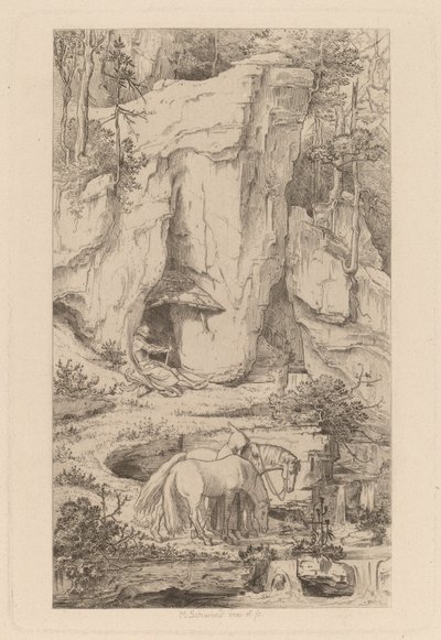 Mnich, který vede koně k vodě od Moritz Ludwig von Schwind