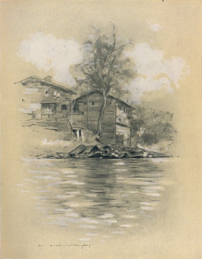 River Dwelling at Srinagar, 1903 od Mortimer L Menpes