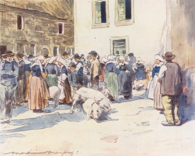 Trh s prasaty (barevná litografie) od Mortimer Ludington Menpes