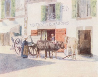 Vůz s pískem na nábřeží, Pont-Aven (barevná litografie) od Mortimer Ludington Menpes