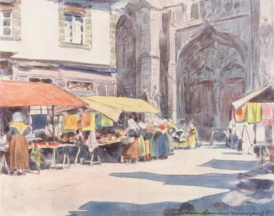 Před katedrálou, Quimper (barevná litografie) od Mortimer Ludington Menpes