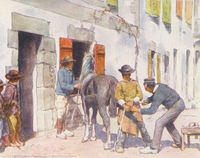 Před kovárnou, Pont-Aven (barevná litografie) od Mortimer Ludington Menpes