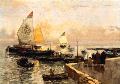 Uhelné čluny v Chioggia, Mose Bianchi (1840-1904). od Mose Bianchi