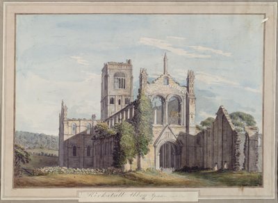 Severozápadní pohled na Kirkstall Abbey, 1777 od Moses Griffiths