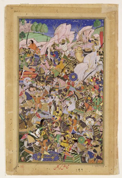 Bitva u Bundi, z Akbarnamy, kolem roku 1590 od Mughal School