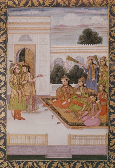 Joseph představený manželkám Mizr Zuleikou, Potifarovou manželkou, epizoda z populární perské básně Yusuf a Zulaikha od Jamiho (1414-92) kolem roku 1780 od Mughal School