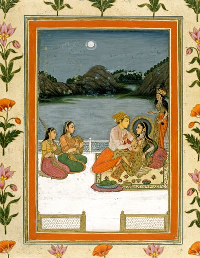 Milenci na terase u měsíčního jezera, z alba Small Clive Album (neprůhledné wc na papíře) od Mughal School