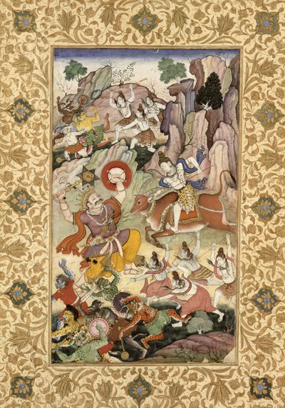 Šiva zabíjí démona Andhaku, asi 1585-90 od Mughal School