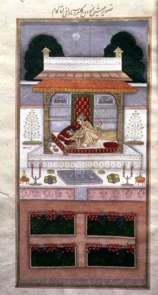 Kamrup a Kamalta na jejich svatební noci, z Dastur-i Himmat (kolem roku 1755) (iluminace) od Muhammad Murad