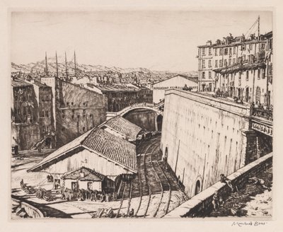 Železniční boudy, Marseille od Muirhead Bone