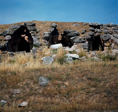Mykénské umění: domy postavené v opevnění města Tirynthe, kolem roku 1200 před naším letopočtem. Řecko od Mycenaean