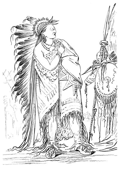 Dvě vrány, původní americký samec z kmene Minataree, 1841. od Myers and Co