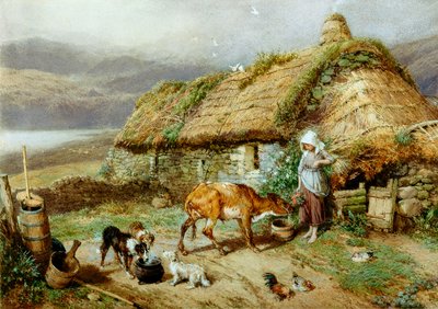 A Highland Bothy (čb a čb na papíře) od Myles Birket Foster