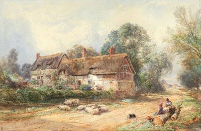 Chaloupka s došky v uličce (akvarel) od Myles Birket Foster