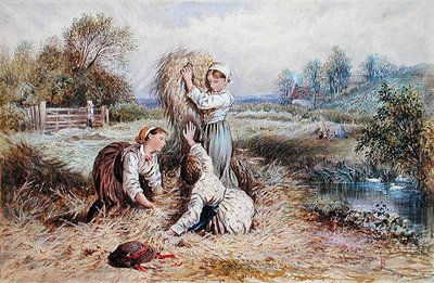 Děti si hrají na louce (akvarel na papíře) od Myles Birket Foster