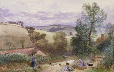 Figurky sbírající větvičky u cesty od Myles Birket Foster