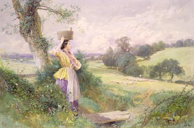The Milkmaid, 1860 (wc na papíře) od Myles Birket Foster