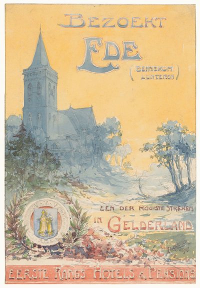 Návštěva Ede, jedné z nejkrásnějších oblastí v Gelderlandu (původní název na objektu) od N.M. Kolsteren (signed by artist)