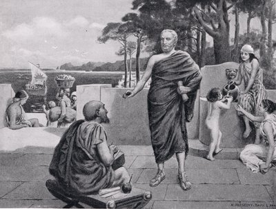 Thukydides in Exile, ilustrace z Hutchinsonovy Historie národů, 1915 od N. Prescott Davies