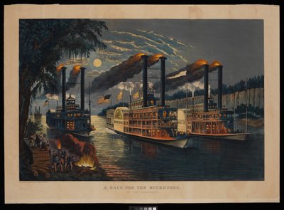 Závod o Buckhorny na Mississippi od N. and Ives J.M. (1824 95) Currier