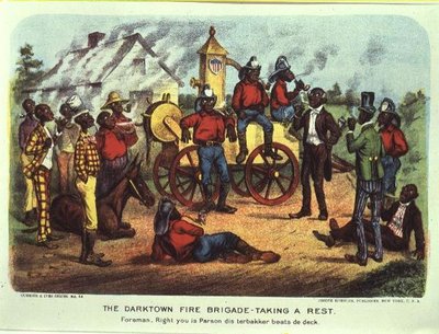 Darktown Fire Brigade na odpočinku (barevné lito) od Currier and Ives
