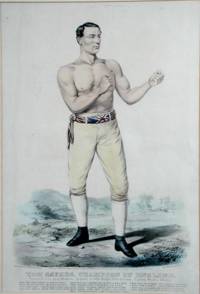 Tom Sayers (1826-65) šampion Anglie, publikoval 1860 (barevné lito) od Currier and Ives