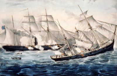 Americká válečná šalupa u Cherbourgu ve Francii, neděle 19. června. 1864. Ilustrace Currier & Ives. c1864. od N. Currier and Ives J.M.