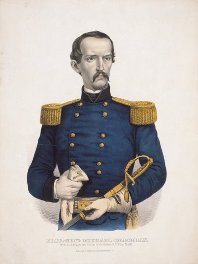 brig.-genl. Michael Corcoran z Irish Brigade zesnulý plukovník galantské N.Y. "Sixty Devátý" od Currier and Ives