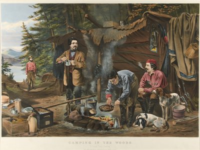 Kempování v lese „Přichází dobrý čas“ (barevná litografie) od Currier and Ives