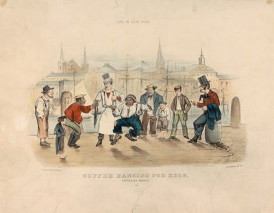 Cuffee Dancing for Eels – Catharine Market (Život v New Yorku) od Currier and Ives
