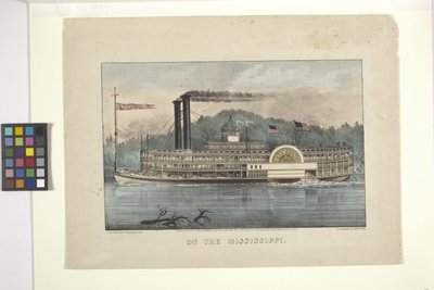 Na Mississippi (ručně kolorovaná litografie) od N. and Ives J.M. (1824-95) Currier