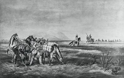 Mír nebo válka, Setkání mezi indiány a bílými lovci, vydal Colin Simkin od Currier and Ives