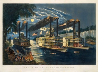 The Champions of the Mississippi – „Race for the Buckhorns“ od Currier and Ives