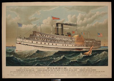 Das große neue Dampfschiff Pilgrim, das größte der Welt. Flaggschiff der Fall River Line - zwischen New York und Boston über Newport und Fall River von N. and Ives J.M. (1824-95) Currier