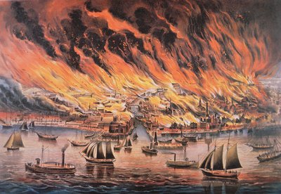 Velký požár Chicaga od Currier and Ives