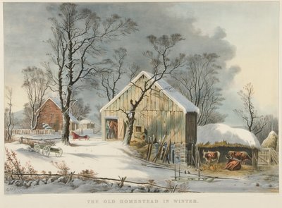 Stará usedlost v zimě od Currier and Ives