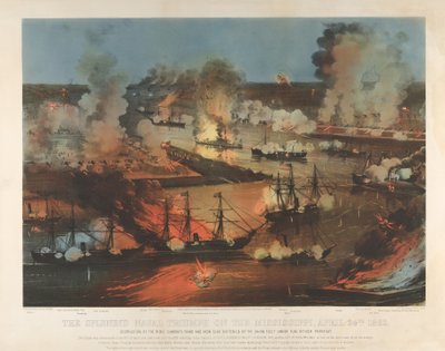 Skvělý námořní triumf na Mississippi, 24. dubna od Currier and Ives