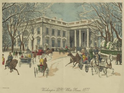 Bílý dům, Washington D.C. 1877 (barevná litografie) od Currier and Ives