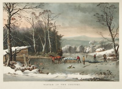Zima na venkově, získávání ledu od Currier and Ives
