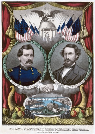 Velká národní demokratická vlajka. Mír! Unie! a vítězství!, 1864 od N. and Ives, J.M. Currier