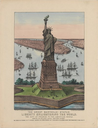 The Great Bartholdi Statue – Liberty Enlightening the World, 1885 (ručně kolorovaná litografie) od N. and Ives, J.M. Currier